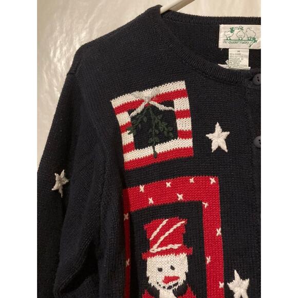 Quacker Factory Christmas Cardigan Red White & Blue ~ Snowmen Stars MEDIUM - Picture 2 of 7